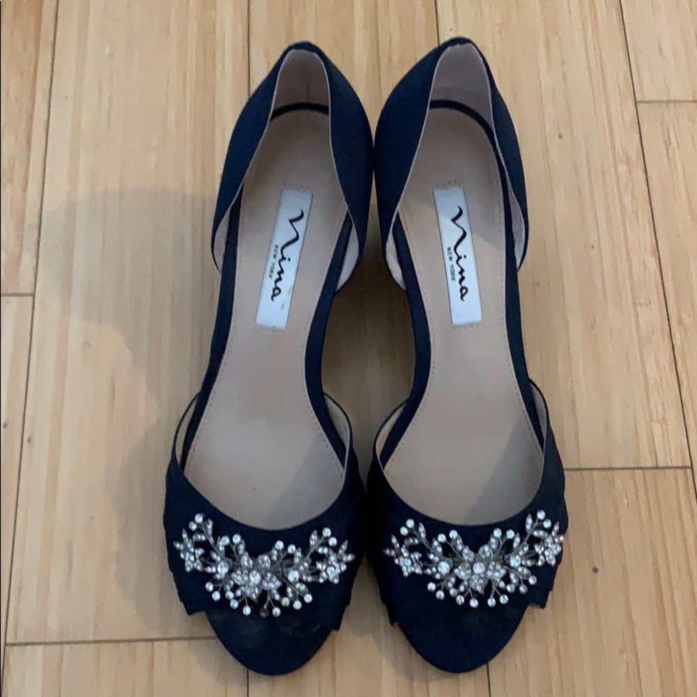 Nina navy blue wedge heels
